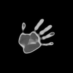 a black and white photo of a hand print