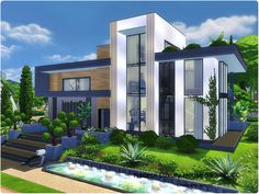 Sims 4 Houses Modern Luxury, Cool Modern Houses, Sims House Ideas, Sims4 Inspiration, Sims 4 Mansion, Sims 4 Penthouse, Pent House Design, Modern Luxury House