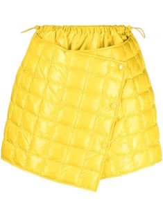 yellow feather down quilted finish padded design front press-stud fastening drawstring fastening waist asymmetric design above-knee length Yellow Mini Skirt, Lace Coat, Quilted Skirt, Yellow Quilts, Asymmetric Skirt, Moncler Women, Concept Clothing, How To Finish A Quilt, Asymmetrical Skirt