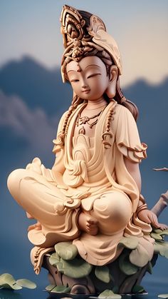 a buddha statue sitting on top of a rock