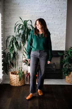 StyleDahlia wearing the 1/2 zip sweater trend with black jeans and rag & bone clogs. #styledahlia #clogs #halfzip #sweatertrends #over50style #winterstyle #fallstyle November Outfits, October Outfits, Sweater Trends, Half Zip Sweaters