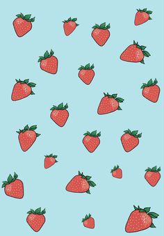 a blue background with strawberries on it