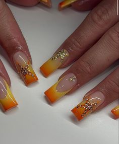 Yellow And Orange Nails Design, Orange And Yellow Nail Designs, Yellow And Orange Nails, Orange And Green Nails, Stilleto Nails Designs, Orange Nail Designs, Yellow Nails Design, Hard Nails, Nail Room