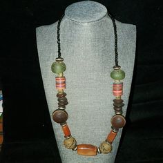 Necklace From The Mother Land. All Materials Are Organic And Handmade. Brown Jewelry With Colorful Beads, Unique Brown Necklaces With Colorful Beads, Casual Brown Jewelry With Colorful Beads, Unique Brown Single Strand Jewelry, Beaded Brown Necklaces, Brown Large Beads Long Necklace, Brown Long Necklace With Large Beads, Brown Single Strand Beaded Necklace, Brown Long Beaded Necklace