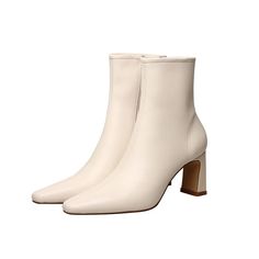 Vanessas Genuine Leather Thick Heel Shoes Winter Fashion Zipper Women Mid Calf Boots - Auburn,4 Beige Ankle-high Boots With Zipper Closure, Beige Pointed Toe Boots With Zipper Closure, Spring Leather Heeled Boots With Zipper, Spring Boots With Zipper And Square Toe, Leather Heeled Boots With Zipper Closure, Beige Boots With Zipper Closure For Fall, Spring Square Toe Boots With Zipper Closure, Chic Mid-calf Boots With Zipper Closure And Round Toe, Spring Square Toe Boots With Zipper