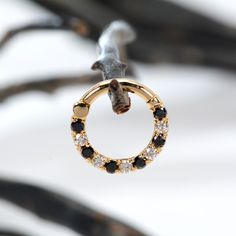 Clicker, Septum ring ,helix tragus white 14k solid gold White-black Genuine diamonds 1.3MM - G - VS2 Inner Diameter; 6mm,8mm, 10mm Septum ring:18g,16g 14g. Options gold: 18k solid gold yellow god,rose gold,white gold 14k Gold Fine Jewelry Piercings, Black Single Earring For Wedding, Black Round Halo Jewelry, Round Black Halo Jewelry, 14k Gold Small Hoop Gemstone Jewelry, Elegant 14k Gold Huggie Septum Ring, Elegant 14k Gold Round Septum Ring, Minimalist Round Black Diamond Jewelry, Rose Gold Jewelry With Black Diamonds