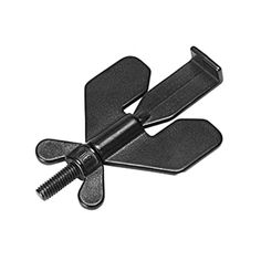 a pair of black plastic clips with screws