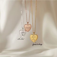 Perfectly captured on the little heart-shaped charm, your partner's handwriting or kids' drawings are right here on your neck as a constant reminder of the strong bond you shared. Add a short message on the back to make this Signature Necklace even more personal. This custom necklace for women is a beautiful way to keep those special moments close. A timeless piece of handwriting jewelry, it makes for a thoughtful memorial gift and a heartfelt keepsake you'll treasure forever. Engraved Charm Necklaces For Valentine's Day Birthday Gift, Engraved Charm Necklaces For Birthday Gift On Valentine's Day, Meaningful Engraved Charm Necklaces For Personalized Gifts, Engraved Charm Necklace For Valentine's Day Keepsake, Heart-shaped Engraved Charm Necklace For Birthday, Signature Necklace Handwriting, Kids Drawings, Handwriting Necklace, Diy Gemstone