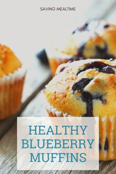 healthy blueberry muffins on a wooden table