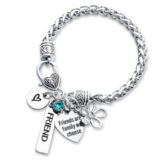 Your best friend deserves the best, so get them a gift that shows you care with our Friends Bracelets.  This bracelet makes the perfect gift for birthdays and it will arrive in a velvet jewelry bag and a gift box, which makes it easy for gift giving. JEWELRY DETAILS: *Stainless Steel Friend Charm *Stainless Steel Friends Are The Family We Choose Charm  *Zinc Alloy Flower Charm   *Stainless Steel Engraved Heart Charm *Zinc Alloy Gemstone  *Clip *Jewelry Box *Jewelry Care Instructions *Jewelry Cle Meaningful Name Bracelet For Friendship On Mother's Day, Personalized Friendship Charm Bracelet Gift, Engraved Bracelet For Best Friend Gift On Mother's Day, Personalized Inspirational Friendship Bracelets, Inspirational Personalized Bracelets For Friendship, Inspirational Personalized Friendship Bracelets, Personalized Charm Bracelet For Friendship On Valentine's Day, Nickel-free Charm Bracelet For Valentine's Day Friendship, Valentine's Day Nickel-free Charm Bracelet For Friendship