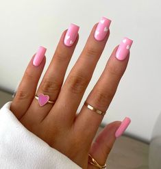 Valentine's Day Nail Designs Pink, Dip Designs, February Nail Designs, Simple Short Nails, Pretty Pink Nails, Nails Hearts, Acrylic Ombre, Nail Designs Pink, Pink Summer Nails