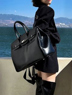 Size: (cm) Length:52cm /. Height: 31cm. /. Width: 17cm Large 50CM platinum bag with Kelly lock closure Matte black soft PU leather Comes with two adjustable shoulder straps, 65~100CM long and 4CM wide Black Briefcase With Detachable Handle For Business Trips, Black Travel Satchel With Hasp Closure, Black Satchel With Detachable Handle For Business Trips, Black Bag With Detachable Handle For Business Trips, Luxury Black Satchel With Hasp Closure, Black Crossbody Shoulder Bag For Business Trips, Black Bags With Detachable Handle For Business Trips, Elegant Black Duffle Bag With Adjustable Strap, Elegant Black Duffle Bag With Detachable Handle