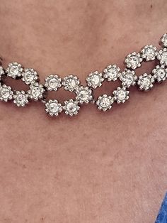 Gorgeous Rhinestone Necklace. Very well made. No marker marks. Silvertone.  No missing Rhinestones. Stones are all bright. Beautiful wedding necklace.  See photos for measurements.  Any questions or concerns please ask. I will most helpful.  Check out my other shops www.arlettemichelle.etsy.com  www.jmoriginalart.etsy.com  www.jmoriginalart.com Sparkling Rhinestone Necklace For Anniversary, Dazzling Rhinestone Necklace With Diamond Accents, Diamond White Rhinestone Necklace, Glamorous Round Necklace With Sparkling Stones, Dazzling Rhinestone Necklace With Sparkling Stones In Diamond White, Dazzling Sparkling Rhinestone Necklace, Dazzling Diamond White Sparkling Rhinestone Necklace, Anniversary Sparkling Crystal Diamond Necklace, Dazzling Diamond Rhinestone Necklace