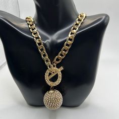 Crystal Ball Necklace Trendy Gold Rhinestone Necklace With Bling, Gold Bling Chain Necklace, Gold Chain Necklace With Bling, Chic Gold Rhinestone Necklace For Gift, Gold Rhinestone Round Pendant Necklace, Free People Necklace, Crystal Ball Necklace, Origami Owl Charms, Vintage Rhinestone Necklace