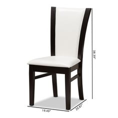 a white and black dining chair with measurements