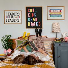 Reading Nook Gallery Wall, Reading Nook Wall Art, Wall Art For Playroom, Kids Library Design, Kids Reading Corner, Readers Are Leaders, Reading Corner Kids, Kids Room Art Prints, Reading Nook Kids