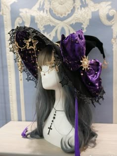 [$71.00]Starry Sky of Polar Night Purple Witch Hat Cosplay Hair, Witch Outfit, Witch Costume, Fashion Design Drawings, Fantasy Dress, Really Cute Outfits, Fantasy Clothing, Fantasy Fashion, Rave Outfits