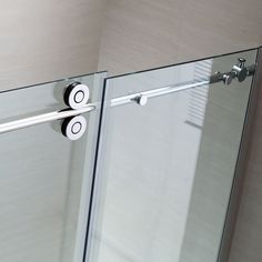 a glass door with two handles on it