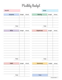 a printable meal budget sheet with the words,'healthy budget'and an image of