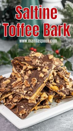 saltine toffee bark on a white plate