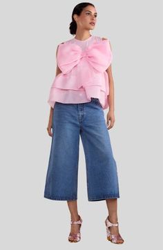 Organza mesh top with oversized 3D organza bow. Crew neckline with mesh Organza ruffle tiered hem Oversized organza layered bow appliqué Sleeveless Sleeveless Organza Tops For Spring, Layered Bow, Organza Bow, Bow Top, Cynthia Rowley, Nordstrom Store, Anniversary Sale, Crew Neckline, Mesh Top