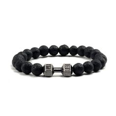 Indulge In The Sleek And Sophisticated Style Of Our 8mm Natural Dumbbell Stone Men Bracelet. Crafted With Zinc Alloy And Natural Stone, This Adjustable Black Barbell Bracelet Exudes Luxury And Fitness. Elevate Your Look With Our Exclusive Store Collection. Adjustable Black Jewelry For Sports, Black Sports Jewelry With Round Beads, Casual Necklaces, Chain Belts, Earring Organizer, Men Bracelet, Couple Necklaces, Casual Belt, Mens Accessories Jewelry