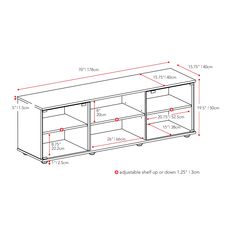 the measurements for an entertainment center with two doors and one shelf on each side,