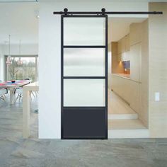 an open sliding glass door in the middle of a room