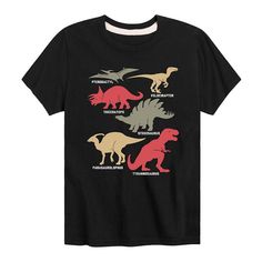 Feed his dinosaur obsession with this tee for boys. Feed his dinosaur obsession with this tee for boys. Crewneck Short sleevesFABRIC & CARE Cotton, polyester Machine wash Imported Size: Large. Color: Black. Gender: male. Age Group: kids. Pattern: Graphic. Black Dinosaur Print Short Sleeve T-shirt, Black Short Sleeve T-shirt With Dinosaur Print, Dinosaur Types, Dinosaur Tshirt, Anime Tshirt, Boys Graphic Tee, Kids Pattern, Original Characters, Vinyl Shirts