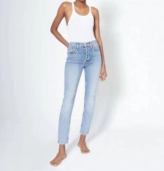 Comfortable and stylish, we love this cropped jean for all of the obvious reasons.The Comfort Stretch High Rise Ankle Crop in Mid 90s is our take on an ankle-baring skinny, slim-fitting throughout with a little extra room at the leg opening. Features a pale indigo wash reminiscent of the decade, a classic button fly, and perfectly placed back pockets. Please note that jeans currently shipping are slightly darker than the model image. Medium stretch - 96% Cotton 3% Polyester 1% Elastane. Machine wash cold. Summer Stretch Jeans For Everyday, High Rise Fitted Cropped Jeans For Spring, Spring High-rise Cropped Jeans, Mid-rise Fitted Cropped Jeans, Mid-rise Fitted Cropped Jeans For Everyday, Fitted High Rise Cropped Jeans For Everyday, Fitted Light Wash Cropped Jeans, Classic High Rise Cropped Jeans For Summer, Classic Fitted Jeans For Summer