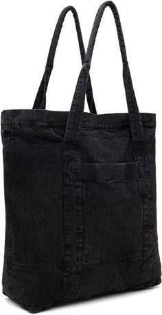 Cotton twill tote in black. Fading throughout. · Fixed rolled carry handles · Logo hardware at face · Patch pocket at back face · Zip closure · Zip pocket at interior · H19 x W15.5 x D6 Supplier color: Real black Face Patches, Our Legacy, Black Chain, Cotton Twill, Inside Pocket, Patch Pocket, 6 Inches, Zip Pockets, Handles