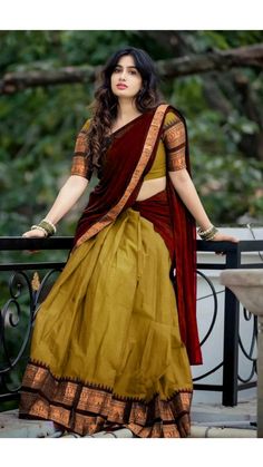 fabric art silk Traditional Half Saree Photoshoot Poses, Half Saree Traditional Style, South Look Saree, South Indian Ghagra, Half Saree Photo Poses, South Indian Half Saree Look, Off Saree Models, Half Saree Ideas Simple, South Indian Lehenga Half Saree