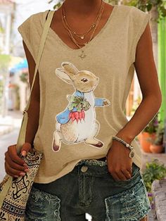 Women's Easter Bunny Print Sleeveless T-Shirt Oxford Street London, Cheap Clothing, Women Hoodies, Bunny Print, Sleeveless T Shirt, Blue Khakis, Women T Shirts, Women Hoodies Sweatshirts, Sleeveless Tshirt