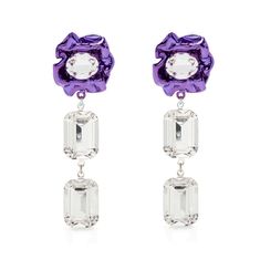 The Ada Crystal Earrings are sparkling drop earrings featuring two emerald cut crystals suspended from an intricate metallic purple setting with an oval crystal center. Why You'll Love It These earrings are packed with glamour. Their dazzling crystals and pop of fuchsia add just the right amount of shine. Details Ceramic plated Sterling silver Crystal Total length 2.75" (6.9cm) 2.5" (6.4cm) drop Butterfly fastening for pierced ears Item includes suede jewelry pouch and box Shipping Ships in 1-2 Unique Drop Earrings, Suede Jewelry, Crystal Statement Earrings, Gold Baroque, Gold Vermeil Jewelry, Vermeil Jewelry, White Freshwater Pearl, Solid Gold Jewelry, Silver Crystal