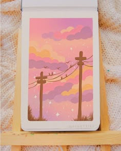 a card with an image of power lines in the sky