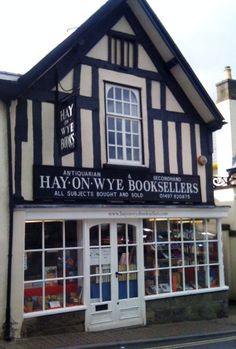 the front of hay - on - wye booksellers in an old building