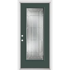 a green door with glass and metal frame