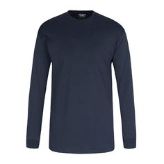 Gildan® DryBlend™ Long Sleeve T-Shirt Navy Crew Neck Top For Streetwear, Navy Relaxed Fit Long Sleeve T-shirt, Navy Long Sleeve Relaxed Fit T-shirt, Moisture-wicking Cotton Crew Top, Navy Crew Neck Top With Moisture-wicking, Navy Moisture-wicking Crew Neck Top, Navy Crew Top With Relaxed Fit, Navy Relaxed Fit Crew Top, Basic Crew Neck Top With Double-needle Sleeve