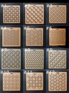 the instructions for making wooden coasters with carved designs on them are shown in several different ways