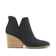 Casual elegance; lasting comfort. Meet the Eliza, a black Nubuck leather bootie with a sculpted wedge heel and bold cutouts for a touch of edge. Pull tabs and CloudBound™ insoles make them easy to get on and ultra comfortable. Nubuck uppers. TOMS leather products support responsible manufacturing via the Leather Working Group. Non-removable Custom CloudBound™ foam insoles for all-day comfort and support. Dual V cutout details for easy entry. Heel tab pull. Stacked leather-wrapped heel. Wedge height is approximately 3”. Shaft height approximately 3 3/4". TOMS is a proud member of the Fair Labor Association—working with suppliers that conduct their businesses ethically, engage with workers, ensure safe working conditions, and establish human rights compliance and social responsibility. When Mental Health Resources, Leather Products, Leather Boot, Matches Fashion, Social Responsibility, Nubuck Leather, Black Leather Boots, Casual Elegance, Leather Booties