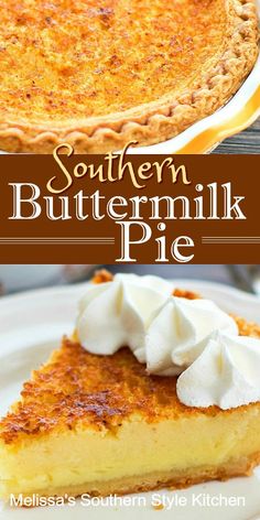 southern buttermilk pie with whipped cream on top