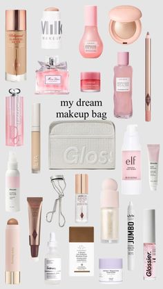 Pink Packaging Makeup, Tiktok Made Me Buy It Makeup, Dream Makeup Bag, Make Up Wishlist, Makeup Wishlist Ideas, That Girl Makeup Products, It Girl Makeup Products, Makeup Layout On Face, Trending Makeup Products