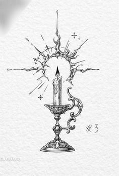 an ink drawing of a candle on a stand