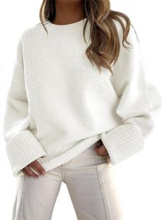 Fall Pullover Sweaters, Sweater And Jeans, Oversized Pullover Sweaters, Oversized Sweater Women, Pull Oversize, Pullover Outfit, Oversized Crewneck, Oversized Knitted Sweaters, Womens Crewneck