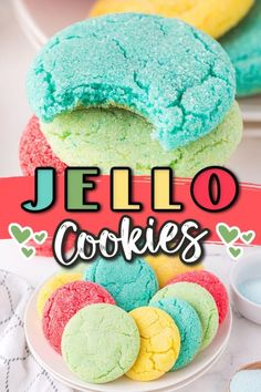 jello cookies are stacked on top of each other with the words jello cookies above them