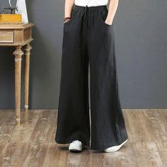 Retro Style Women Cotton Linen Wide Leg Pants Straight Trousers Loose Fit Casual Summer Trousers, Oversized Streetwear, Cotton Linen Pants, Loose Trousers, Wide Leg Linen Pants, Summer Pants, Pantalon Large, Casual Trousers, White Summer