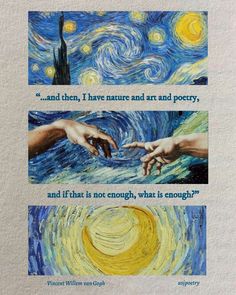 two paintings with words on them that say, and then, i have nature and art and poetry