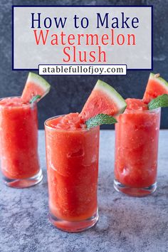 three glasses filled with watermelon slush