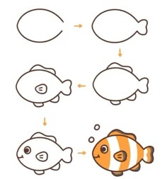 an orange and white fish is shown with different shapes, sizes and colors on it