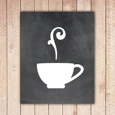 a black and white sign with a cup of coffee in the shape of a swirl